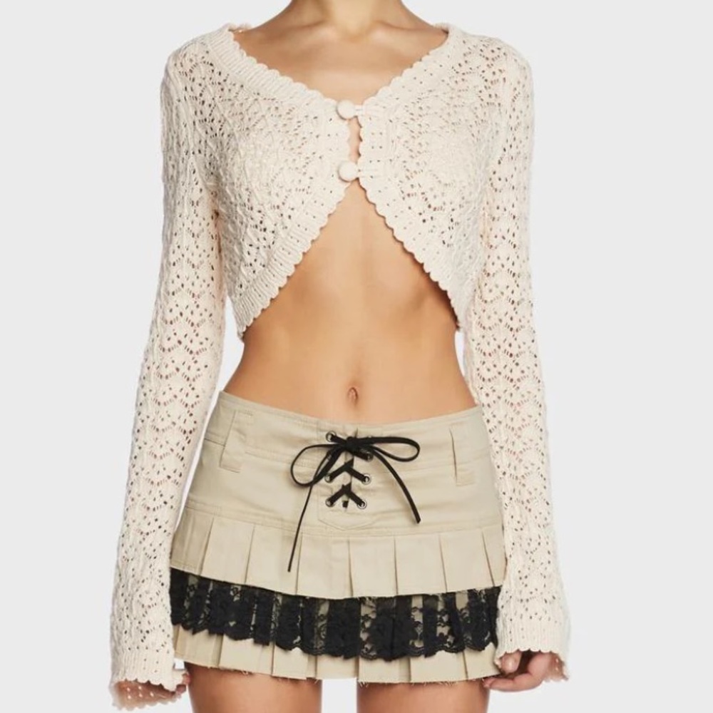 Dolls Kill Cream Nature Goddess Crochet Cardigan